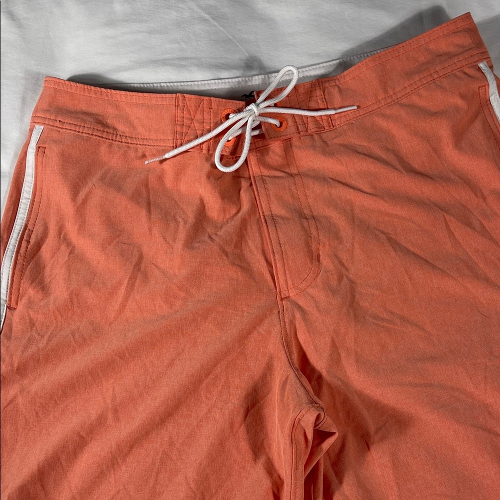 Hollister mens orange white trim drawstring 8" inseam swim trunks - size 32